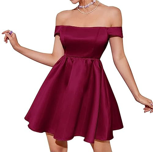 WSEYU Vestidos de fiesta de boda con hombros descubiertos para adolescentes, vestidos cortos de satén para baile de graduación 2023, vestido de fiesta de boda, fucsia, 40