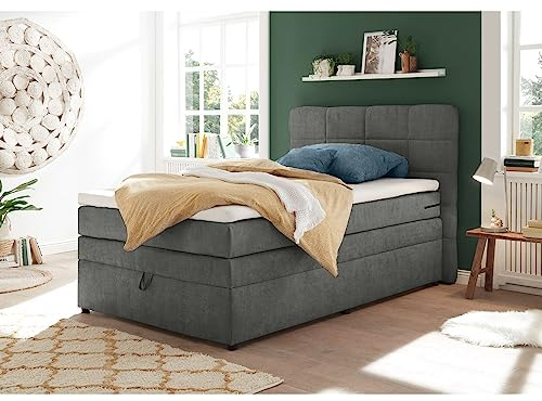 Lomadox Boxpsringbett 120x200 cm mit Bettkasten | Jugendbett in dunkelgrau mit Härtegrad H2