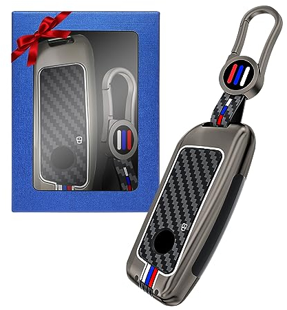 Yumzeco Zinklegierung Autoschlüssel Hülle Kompatibel mit X1 2023, Schlüsselhülle Case per 2/3/5/7er X1 X4 X5 X6 X7 i7 iX i4 2023-2025, U11 Schlüsselhülle mit Schlüsselanhänger-Grau Kohlefasermuster
