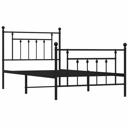 vidaXL Bettgestell mit Kopf- und Fußteil Metall Schwarz 100x190 cm