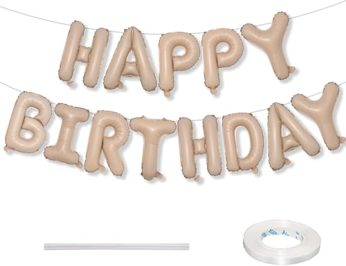 Beige Birthday Banner - Self Inflating Foil Balloon, 16 Inch Neutral Tan - Nude Birthday Bunting Banner Letter Balloons for Men Women Party Decorations