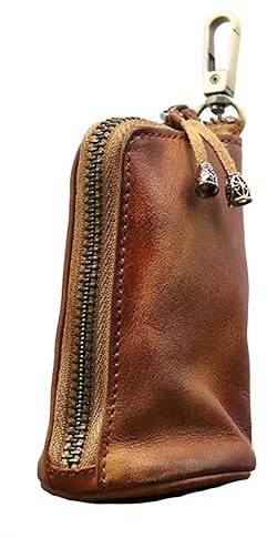 MiOYOOW Münzbeutel aus Leder mit Reißverschluss, Ledergeldbeutel Mittelalterlicher Münz Organizer, Mini Portemonnaie Tragbarer Vintage Wechselhalter für Bargeld Schlüssel Münzen