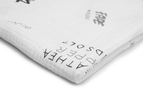Baumwoll bedruckter Musselin Stoff Double Gauze, Doppelgaze, viele Muster 50 x 130 cm (Schriften)