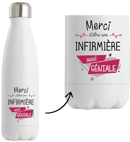 Bouteille isotherme Infirmière géniale | Gourde Thermos Réutilisable Cadeau Collègue, Départ retraite