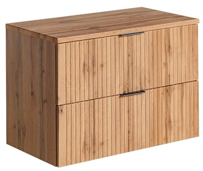 Vente-unique-Waschbeckenunterschrank hängend mit Aufsatzplatte - Streifenoptik - Holzfarben hell - 80 cm - ZEVARA