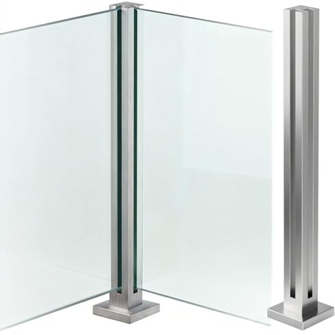 Cvter aus Edelstahl Glasgeländer pfosten mit Einsteckenden 90cm – Schwerlastbereich Glasmontageklemme für Veranda, Stufen, Garten, Terrasse, Treppe, Silbernes