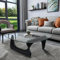 PRITIY Couchtisch, Wohnzimmertisch Glas, Holz Dreieck Sofatisch Kaffeetisch für Couch Schlafzimmer, Stabiler Holzrahmen Black + Transparent 91 × 65 × 40cm