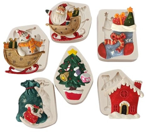 HIRAIDAI Fondant Silikonform Form Weihnachtsbaum Iglu Dekoration Fondant Schokolade Silikonform Schlitten Alter Mann Anhänger Kuchenform