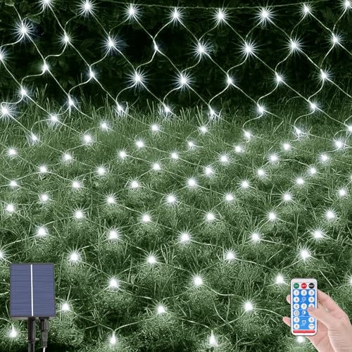OPAHUTER 198LEDs Solar Net Lights Outdoor, 6.6 x 9.8 Ft Mesh Fairy Light, Waterproof With 8 Modes, Remote Control, Copper Wire for Christmas Tree Lawn Fence Bushes Wall