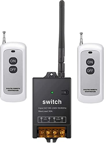 Meskliu Fernbedienung Schalter,AC220v/230v/240v Drahtloser Schalter mit 984ft Langstrecken,40A Relais Funk RF-Schalter,für Rolltorschleusen,Leuchten und Diebstahl warnanlagen