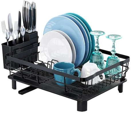 Estante de almacenamiento de utensilios de cocina de hierro, escurridor de platos, escurridor de platos con escurridor extraíble, cesta ligera