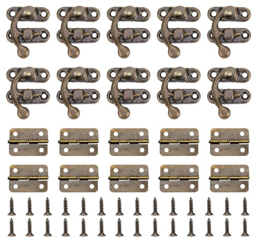 20 Stück Antike Vorhängeschloss Latch Hook Hasp Retro Verschluss, Mini Scharniere Klein, Riegel Haken Verriegelung, 10 Stück Kleine Scharniere mit Schrauben, Perfekt für Holzkiste Dekoration