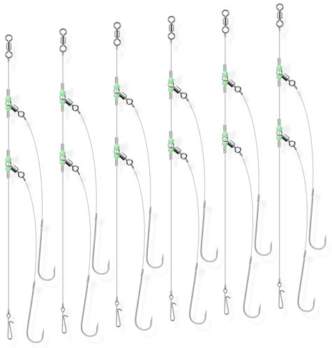 Dr.Fish 6PCS Sea Fishing Rigs Beach Casting, Flapper Rigs Hooks Size 2/0 Clipped, Hand-Tie Shore Fishing 2 Hooks Ready for Use