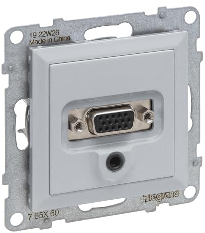 LEGRAND, SEANO HD15 Anschlusseinheit + 3 mm Jack, Einsatz inklusive Abdeckung, Schraubklemmen, Farbe: Aluminium, 765260