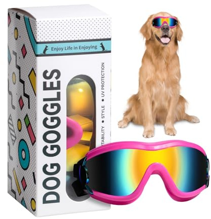 NVTED Dog Sunglasses Goggles, UV Wind Dust Fog Protection Pet Glasses Eye Wear Protection with Adjustable Strap for Medium or Large Dog (Pink)