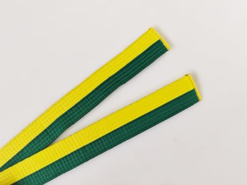 Pandiui23 Professioneller Taekwondo-Karate-Judo-Gürtel, doppelte Umwicklung, Kampfkunst, Streifen, Sportgürtel (1, Grün Gelb, 2.6M)