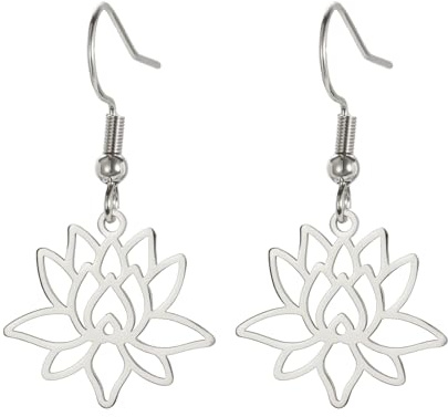 KKJOY Boucles d'oreilles de Lotus Ajouré en Acier Inoxydable Boucles d'oreilles Pendantes de Symbole de Yoga de Fleur de Lotus Bijoux d'inspiration pour les Femmes et les Filles
