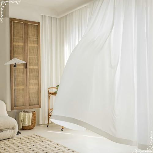 Beydodo Gardinen Küche 2er Set 96x138CM, Vorhänge Lichtdurchlässig mit Ösen Einfarbig Modern Weiß Schiebevorhänge Halbtransparent Wohnzimmer Schlafzimmer