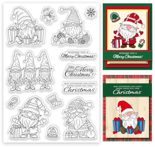 INFUNLY Transparente Stempel „Frohe Weihnachten“ Zum Gestalten von Karten Weihnachtsmann Transparente Silikonstempel Segensworte Für Die Feiertage Transparenter Stempel Weihnachtswichtel Gummistempel