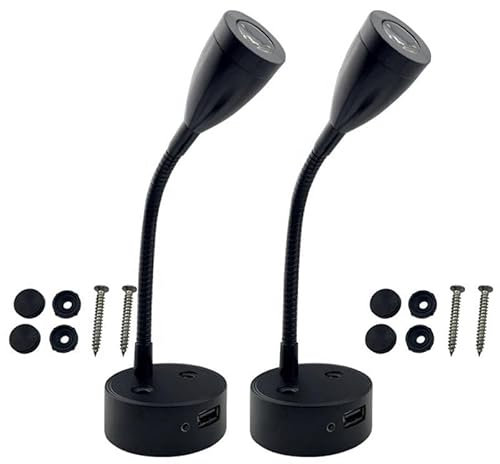 Lampes de Lecture RV 12V avec Port USB : Température de Couleur à 3 Options, Gradation Tactile Continue - Col de Cygne Flexible 360° pour Camping-Cars, Caravanes, Bateaux - Lot de 2