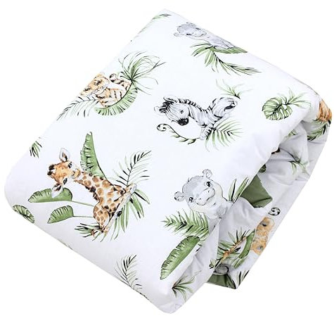 TupTam Krabbeldecke für Baby 120x120 cm - Gepolsterte Spieldecke Baby Baumwolle, XXL, OEKO-TEX, Weich & Hautfreundlich, Farbe: Rund 120 cm/Safari/Löwe/Braun/Blätter/Grün