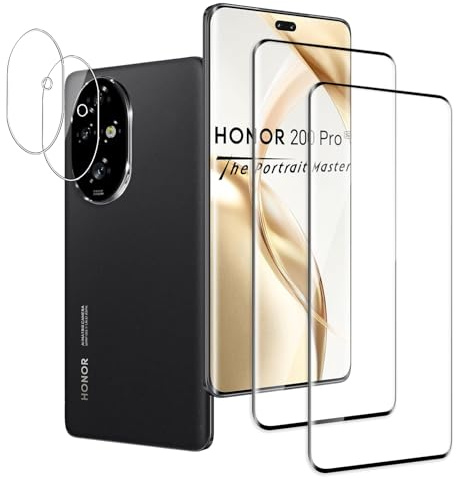 QZJinch 2+2 Piezas,Protector Pantalla para Honor 200 Pro,Ultra Transparente,3D Cobertura Completa,Antiarañazos, Antihuellas,Sin Burbujas, Dureza 9H