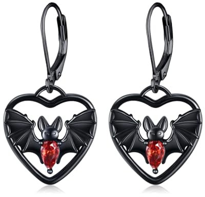 ONEFINITY Fledermaus Ohrringe 925 Sterling 925 Sterling Silber Schwarzes Herz Fledermaus Ohrringe Gothic Halloween Fledermaus Schmuck für Frauen