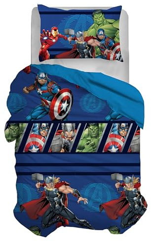hermet Avengers Bettwäsche-Set für Einzelbett, Bettbezug + Kissenbezug, Bettbezug mit Kissenbezug, Bettbezug 155 x 200 cm, 100% Baumwolle, (enthält kein Spannbettlaken)