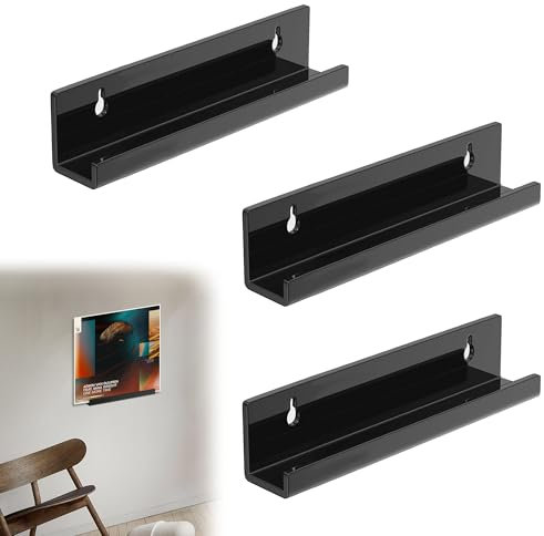 Vierone 3 Pack Vinyl Wall Mount Black Vinyl Holder Wall Display Shelf Morden Vinyl Shelves Durable Acrylic Shelves Vinyl Display Easy to Install Acrylic Vinyl Record Display for LP Storage Home