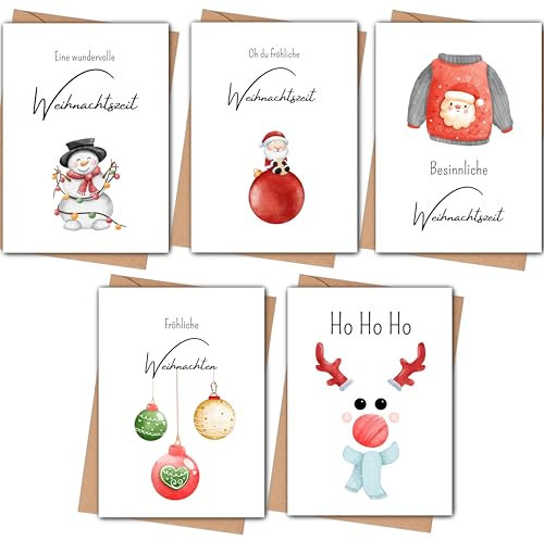 MOKY Weihnachtskarten Weihnachtsmotive 5er Set Postkarten mit Umschlag