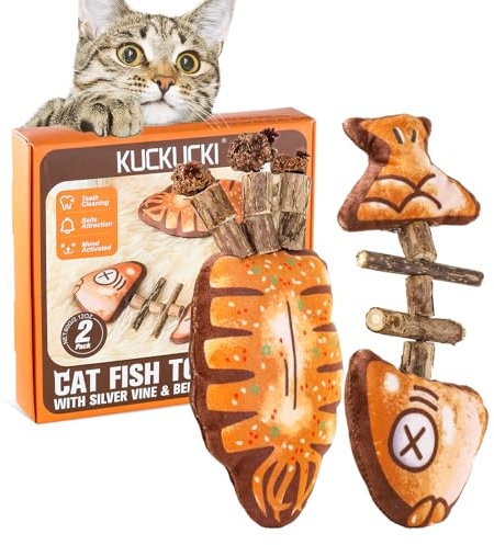 KUCKUCKI Jouet Herbe à Chat, Peluche pour Chats Jouets d'herbe à Chat, Jouets de Poisson pour Chats, Bâtonnets Herbe à Chaton Nettoyage des Dents
