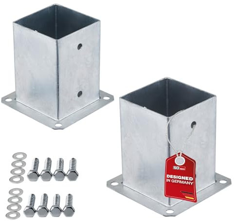 SOTECH 2er SET Bodenhülse vierkant 100 x 100 mm, 152 mm Höhe, Stahl feuerverzinkt, Bodenanker zum Aufschrauben für Vierkantholz - optimal für den Außeneinsatz