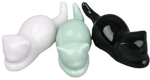 MOUNTTU 3PCS Ceramic Pen Holder, Cats Shaped Watercolor Brush Holder, 1.3x3.7x1 Chinese Painting Brushes Rest for Calligraphy & Sumi Brush Chopstick Chopstick Rest