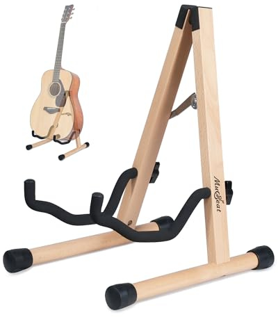 Musbeat Gitarrenständer Holz, Akustik-Gitarrenstände mit Gepolstertem Schaumstoff, Buchenholz Gitarren Ständer für Akustikgitarre, E-Gitarren und Bass, A-Rahmen Boden-Gitarrenständer