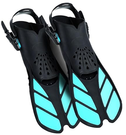 Schnorchelflossen, Flossen Erwachsene Schwimmflossen, Flexibel Einstellbare Schwimmflossen, PP+TPR Material Unisex Taucherflossen für Erwachsene mit Netztasche (Cyan-L/XL)