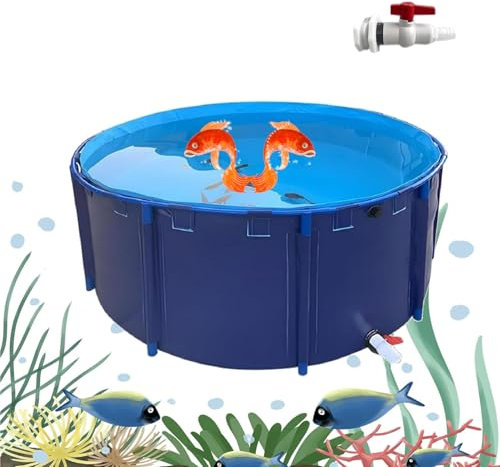 3m Piscine Hors Sol Piscine Ronde étang à Poissons en Toile Aquarium Pool Pond avec vanne et l'étang à Poissons Port Anti-éclaboussures est ajouté au Sommet Peut être utilisé comme réservoir d'eau