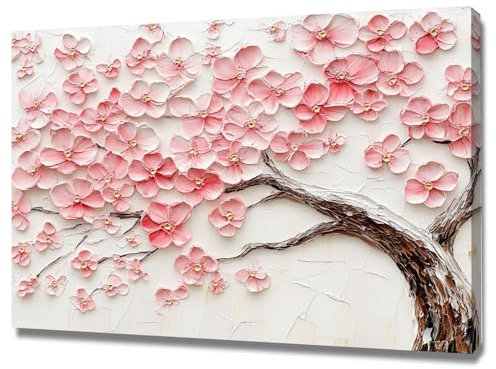 XENIOU Arbre De Vie Peinture d’arbre pleine de fleurs roses tableaux, posters et arts décoratifs, Pour la maison, le bureau, la chambre(poudre)-70x100cm Encadrée