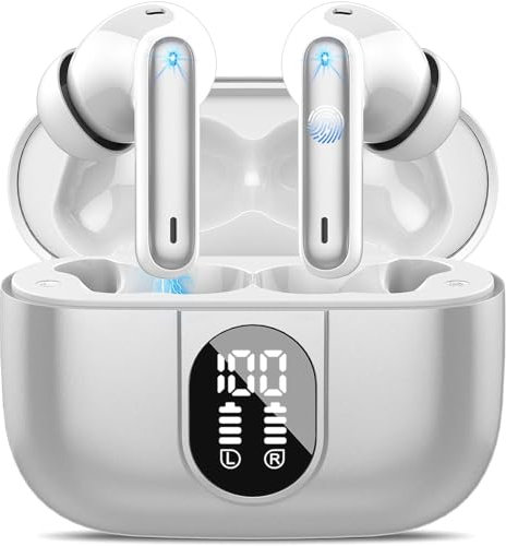 Wireless Earbuds, Bluetooth 5.3 Headphones In Ear with 4 ENC Noise Cancelling Mic, 40H Playtime Bluetooth Earphones, Mini Deep Bass Stereo Ear Buds, IP7 Waterproof Wireless Headphones, LED Display