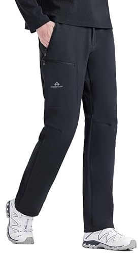 Pioneer Camp Softshellhose Damen Winter Thermo Wanderhose für Frauen Wasserdicht Winddicht Outdoorhose mit 3 Reißverschlusstaschen und Verstellbarer Bund für Herbst Winter（Black;M