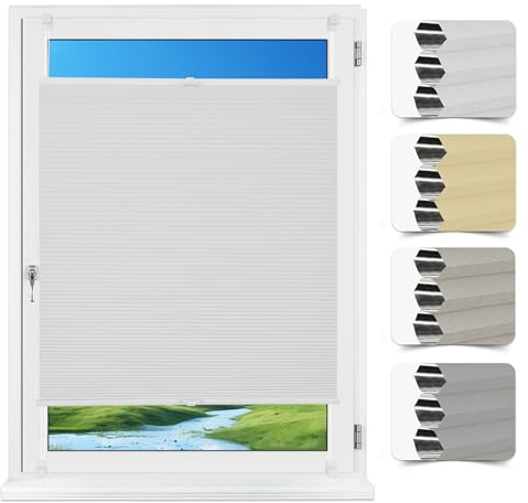 Allesin Wabenplissee ohne Bohren Klemmfix Thermo Verdunklungsplissee 85x120cm(BxH) Weiß | 100% Verdunkelnd & Sicht- & Schallschutz | Für Schlafzimmer, Wohnzimmer, Kinderzimmer, Fenster & Tür
