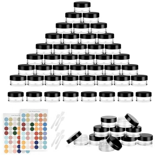 Flintronic 70PCS - Petit Pots Vide Cosmétiques 5g/5ml, Contenants Cosmétiques Pot Échantillon Transparent avec Spatule et Étiquette, Petits Pots en Plastique Clair de Voyage