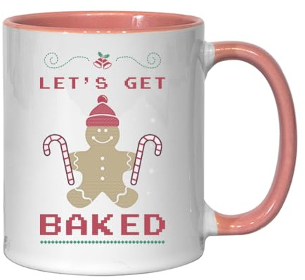 Let's Get Baked Christmas Gingerbread Man Ceramic Tea Coffee Mug Pink