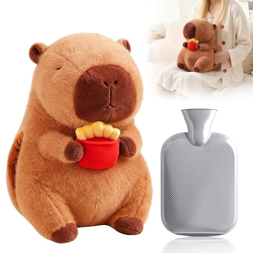 NAVESO Wärmflasche Kinder Capybara, 45cm Wärmflasche Tier, 1L Wärm-flasche mit Bezug, Süße Capybara Kuscheltier mitWärmflasche, Wärm-flasche Kuscheltier, Geschenke für Kinder & Erwachsene