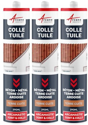 Colle Tuiles Mastic Souple Étanche Tous Matériaux 290 ml x 3 Terre Cuite | Colle Tuiles et Joints Étanches, Forte Adhérence, Maintien Immédiat, Béton, Pierre, Zinc, Résiste aux Uv - Arcane Industries