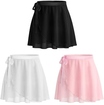 JiAmy 3 Pack Tutu Girls Ballet Wrap Skirt Chiffon Dance Skirt for Toddler Kids Adjustable Tie for Dance Party 7-8 Years