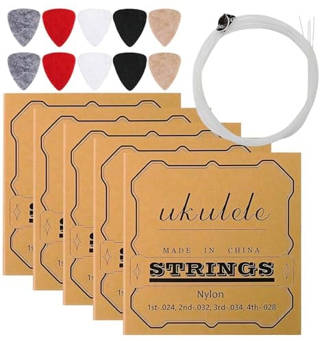 Corde per ukulele (5 set), corde di ricambio in nylon di alta qualità per ukulele soprano, concerto e tenore, kit di corde per accordatura professionale per principianti e scuole, accessorio dai toni