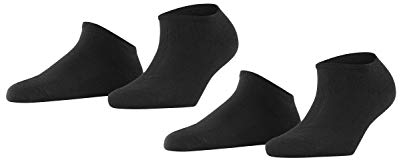 ESPRIT Damen Sneakersocken Uni Multipack W Sn Baumwolle kurz einfarbig 2 Paar, Schwarz Black 3000, 35-38