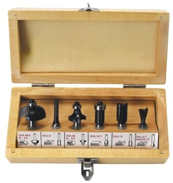 Toolland Fräswerkzeuge, 6-teiliges Set, in einer hölzernen Aufbewahrungsbox, ideal für DIY-Holzbearbeitung