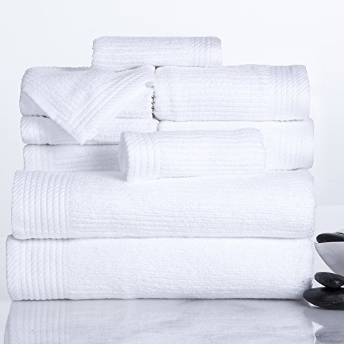 10PC Towel Set - 525GSM 100% Cotton Bathroom Essentials with 2 Bath Towels, 2 Hand Towels, 4 Washcloths, and 2 Fingertip Towels - Absorbent for Shower, Gym, Spa, and Dorm by Lavish Home (White)