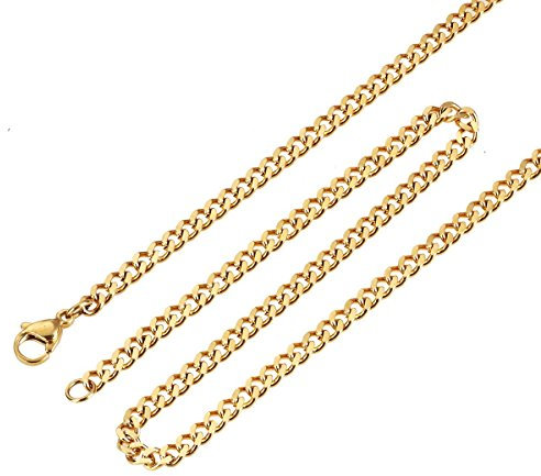 Aplstar Gold Plated Necklace 3.5mm Thick Curb Chain Size: 16 18 20 22 24 30 inch/40 45 50 55 60 75 cm